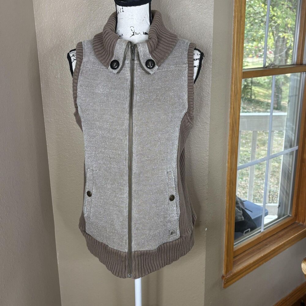 REI Vest Womens Large Brown Sleeveless Knit Zip Up Lined Quilted Outdoor Hiking‎